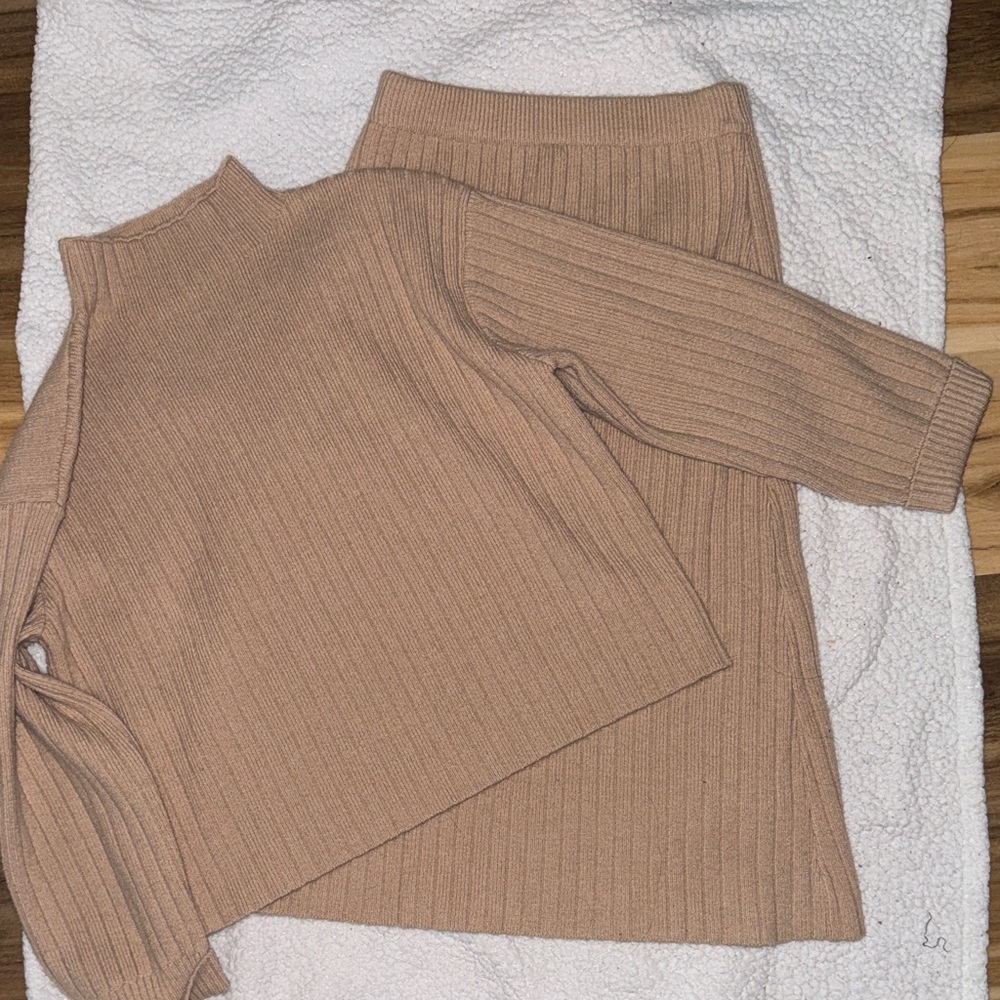 Women's Tan Ribbed Sweater Set